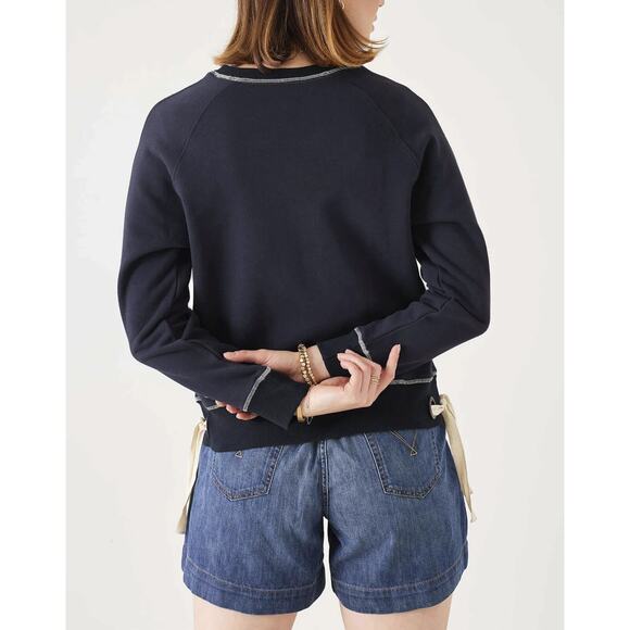 NWT Mersea Frenchie Tie Side Sweatshirt Crewneck Navy Blue Mer Sea Top Size XS - Picture 8 of 13